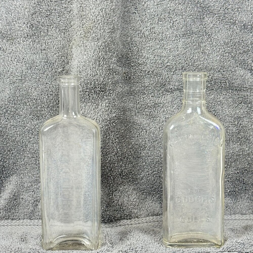 Antique 2 Embossed Glass W/Unique Rectangular Shape 1 Cough 1 Plane Bottle